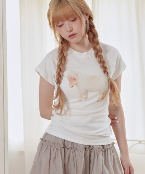 LiLIN(リリン)の「クルーネック アニマル プリント 半袖 Tシャツ トップス(Tシャツ/カットソー・レディース・ブラウン/ホワイト/グレイッシュベージュ・FREE)」の2枚目の写真