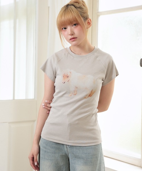LiLIN(リリン)の「クルーネック アニマル プリント 半袖 Tシャツ トップス(Tシャツ/カットソー・レディース・ブラウン/ホワイト/グレイッシュベージュ・FREE)」の3枚目の写真