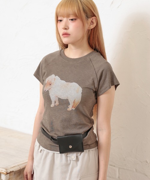 LiLIN(リリン)の「クルーネック アニマル プリント 半袖 Tシャツ トップス(Tシャツ/カットソー・レディース・ブラウン/ホワイト/グレイッシュベージュ・FREE)」の7枚目の写真