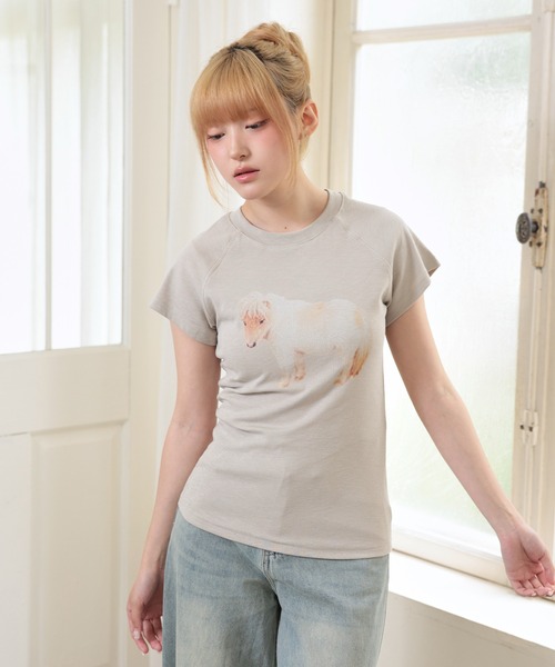 LiLIN(リリン)の「クルーネック アニマル プリント 半袖 Tシャツ トップス(Tシャツ/カットソー・レディース・ブラウン/ホワイト/グレイッシュベージュ・FREE)」の12枚目の写真
