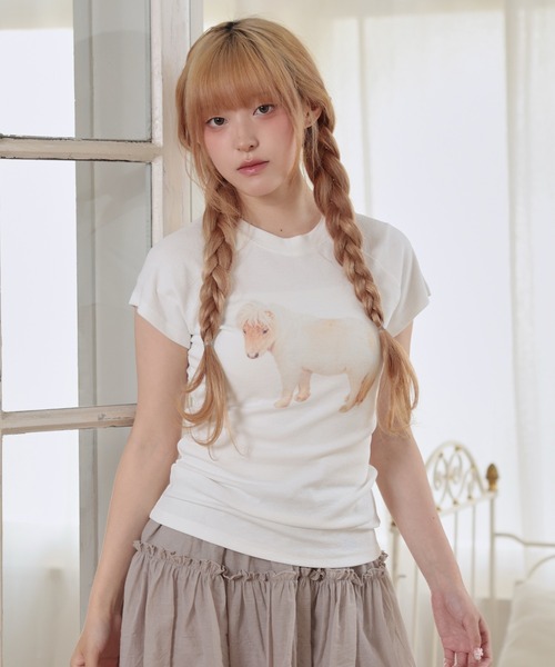 LiLIN(リリン)の「クルーネック アニマル プリント 半袖 Tシャツ トップス(Tシャツ/カットソー・レディース・ブラウン/ホワイト/グレイッシュベージュ・FREE)」の21枚目の写真