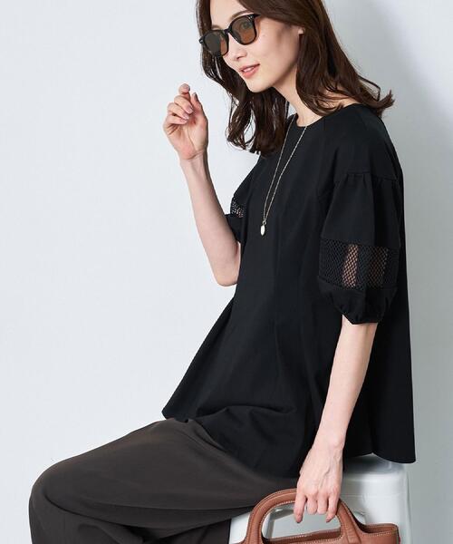 Reflect(リフレクト)の「メッシュ切り替えスリーブトップス(Tシャツ/カットソー・レディース・ホワイト/ライトブルー/ブラック・09/11/13)」の2枚目の写真