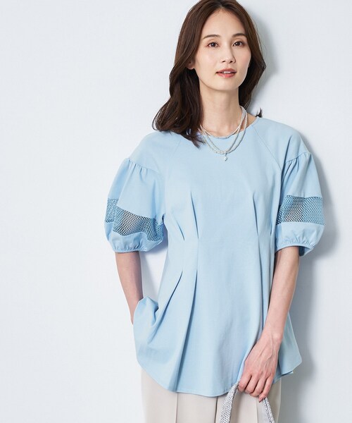 Reflect(リフレクト)の「メッシュ切り替えスリーブトップス(Tシャツ/カットソー・レディース・ホワイト/ライトブルー/ブラック・09/11/13)」の4枚目の写真