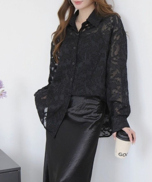 Beststore(ベストストア)の「フラワーカットジャガード シアーオーバーシャツ 冷房対策 紫外線対策(シャツ/ブラウス・レディース・ブラック/ライトグレー/ピンク/アイボリー/ブルー・FREE)」の22枚目の写真