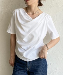 半袖 オフショル アシメネック ドレープトップス Tシャツ