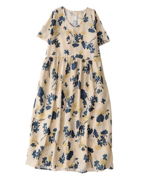 LUCPY(ラクピー)の「フラワープリントVネックワンピース(ワンピース・レディース・ベージュ・XX-LARGE/X-LARGE/LARGE/MEDIUM)」の5枚目の写真