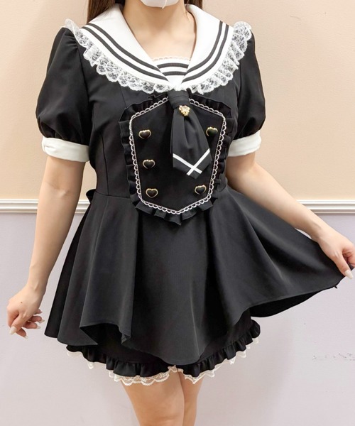 Secret Honey(シークレットハニー)の「ダブルハートボタンセーラーカラーセットアップ(セットアップ・レディース・グレー/ブラック・MEDIUM)」の10枚目の写真