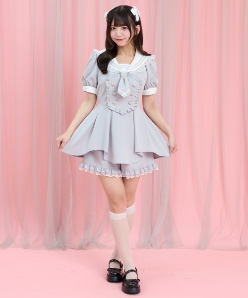 Secret Honey(シークレットハニー)の「ダブルハートボタンセーラーカラーセットアップ(セットアップ・レディース・グレー/ブラック・MEDIUM)」の3枚目の写真