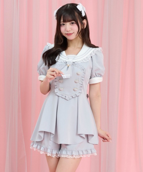 Secret Honey(シークレットハニー)の「ダブルハートボタンセーラーカラーセットアップ(セットアップ・レディース・グレー/ブラック・MEDIUM)」の4枚目の写真
