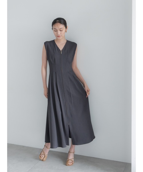 Te chichi(テチチ)の「ミックスツイルジャンスカワンピース(セットアップ可)(ワンピース・レディース・ベージュ/チャコールグレー・F)」の4枚目の写真