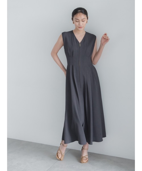 Te chichi(テチチ)の「ミックスツイルジャンスカワンピース(セットアップ可)(ワンピース・レディース・ベージュ/チャコールグレー・F)」の5枚目の写真