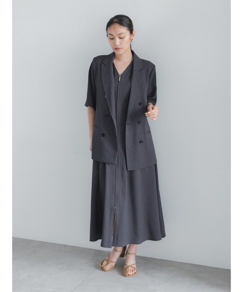Te chichi(テチチ)の「ミックスツイルジャンスカワンピース(セットアップ可)(ワンピース・レディース・ベージュ/チャコールグレー・F)」の9枚目の写真