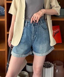 ダメージ ロールアップ アソートウォッシュ加工デニムショートパンツ