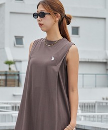 U.S. POLO ASSN.（ユーエスポロアッスン）の「U.S. POLO ASSN./ユーエスポロアッスン Shoulder-tuck dress ショルダータックワンピース ダブルホースマン刺繍 ノースリーブ Aライン カットソー Tシャツワンピース 2026年 夏 夏服（ワンピース）」