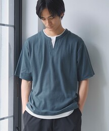 キーネックフェイクレイヤード半袖Tシャツ
