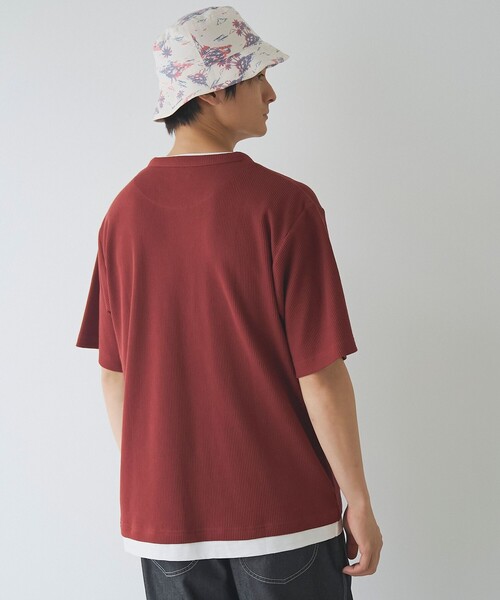 coen（コーエン）の「キーネックフェイクレイヤード半袖Tシャツ（Tシャツ/カットソー・メンズ・ダークグレー/ワインレッド/ネイビー・S/M/L/XL）」の8枚目の写真
