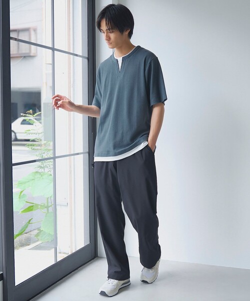 coen（コーエン）の「キーネックフェイクレイヤード半袖Tシャツ（Tシャツ/カットソー・メンズ・ダークグレー/ワインレッド/ネイビー・S/M/L/XL）」の9枚目の写真