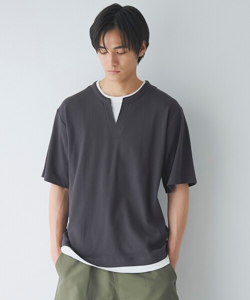coen（コーエン）の「キーネックフェイクレイヤード半袖Tシャツ（Tシャツ/カットソー・メンズ・ダークグレー/ワインレッド/ネイビー・S/M/L/XL）」の17枚目の写真