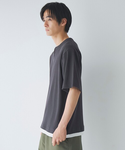 coen（コーエン）の「キーネックフェイクレイヤード半袖Tシャツ（Tシャツ/カットソー・メンズ・ダークグレー/ワインレッド/ネイビー・S/M/L/XL）」の18枚目の写真
