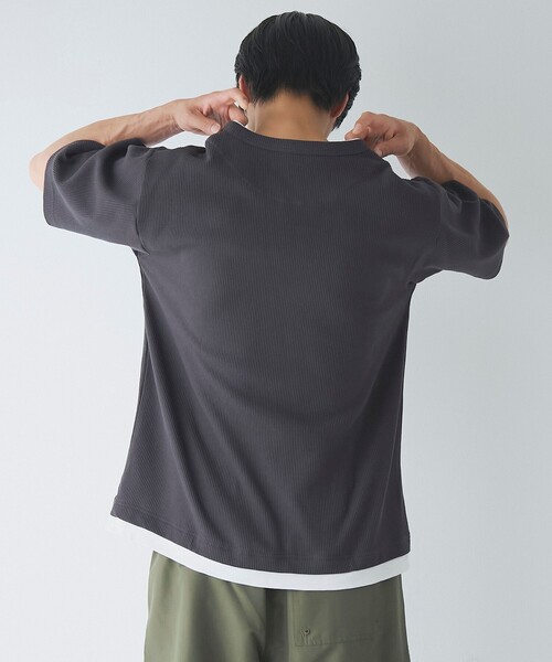 coen（コーエン）の「キーネックフェイクレイヤード半袖Tシャツ（Tシャツ/カットソー・メンズ・ダークグレー/ワインレッド/ネイビー・S/M/L/XL）」の19枚目の写真