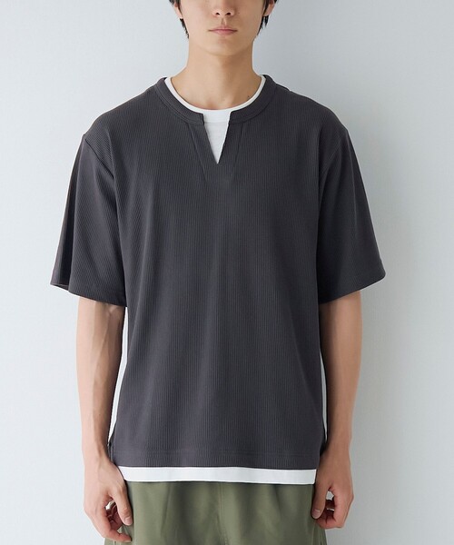 coen（コーエン）の「キーネックフェイクレイヤード半袖Tシャツ（Tシャツ/カットソー・メンズ・ダークグレー/ワインレッド/ネイビー・S/M/L/XL）」の21枚目の写真