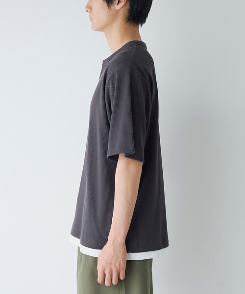 coen（コーエン）の「キーネックフェイクレイヤード半袖Tシャツ（Tシャツ/カットソー・メンズ・ダークグレー/ワインレッド/ネイビー・S/M/L/XL）」の22枚目の写真