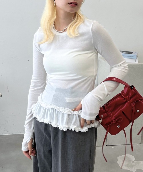 mul.(ムル)の「シアーフレアカットソー(Tシャツ/カットソー・レディース・ホワイト/ピンク・FREE)」の9枚目の写真