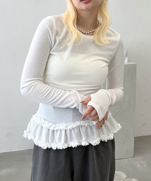 mul.(ムル)の「シアーフレアカットソー(Tシャツ/カットソー・レディース・ホワイト/ピンク・FREE)」の10枚目の写真