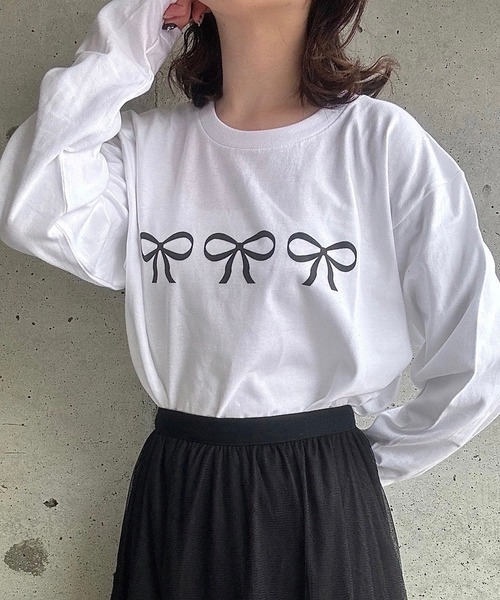 boemy(ボエミー)の「バレエコアリボンロンT/長袖Tシャツ(Tシャツ/カットソー・レディース・ホワイト/ホワイト系その他・MEDIUM)」の1枚目の写真
