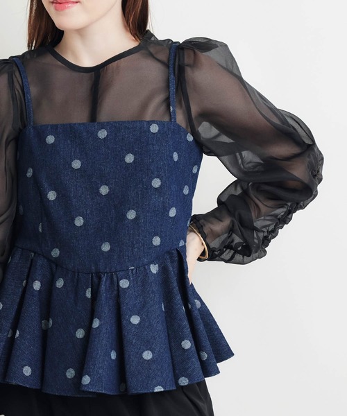 PICCIN PERLA(ピッチンペルラ)の「デニムドットビスチェ(キャミソール・レディース・ダークブルー/ライトブルー・M)」の2枚目の写真