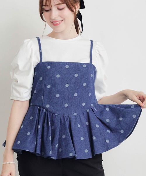 PICCIN PERLA(ピッチンペルラ)の「デニムドットビスチェ(キャミソール・レディース・ダークブルー/ライトブルー・M)」の1枚目の写真