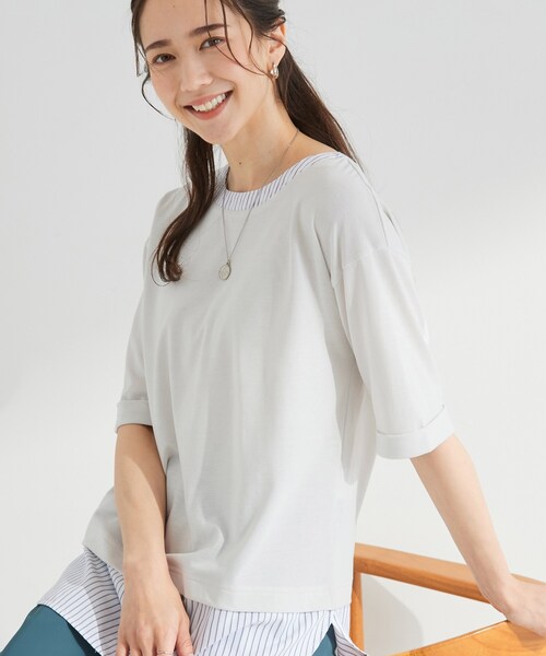 SHOO・LA・RUE(シューラルー)の「【インせず着られる/二の腕隠れる】重ね着風 シャツドッキングトップス(Tシャツ/カットソー・レディース・グレー系その他3/ライトグレー系2/ネイビー系2/ダークブラウン/ホワイト/イエロー・01/02/03/04)」の3枚目の写真