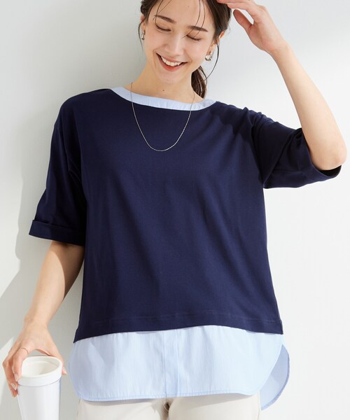 SHOO・LA・RUE(シューラルー)の「【インせず着られる/二の腕隠れる】重ね着風 シャツドッキングトップス(Tシャツ/カットソー・レディース・グレー系その他3/ライトグレー系2/ネイビー系2/ダークブラウン/ホワイト/イエロー・01/02/03/04)」の5枚目の写真