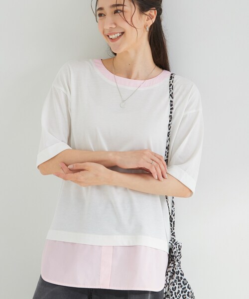 SHOO・LA・RUE(シューラルー)の「【インせず着られる/二の腕隠れる】重ね着風 シャツドッキングトップス(Tシャツ/カットソー・レディース・グレー系その他3/ライトグレー系2/ネイビー系2/ダークブラウン/ホワイト/イエロー・01/02/03/04)」の1枚目の写真