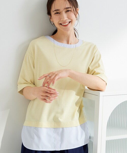 SHOO・LA・RUE(シューラルー)の「【インせず着られる/二の腕隠れる】重ね着風 シャツドッキングトップス(Tシャツ/カットソー・レディース・グレー系その他3/ライトグレー系2/ネイビー系2/ダークブラウン/ホワイト/イエロー・01/02/03/04)」の6枚目の写真