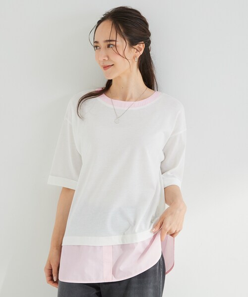 SHOO・LA・RUE(シューラルー)の「【インせず着られる/二の腕隠れる】重ね着風 シャツドッキングトップス(Tシャツ/カットソー・レディース・グレー系その他3/ライトグレー系2/ネイビー系2/ダークブラウン/ホワイト/イエロー・01/02/03/04)」の19枚目の写真