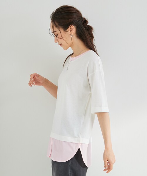 SHOO・LA・RUE(シューラルー)の「【インせず着られる/二の腕隠れる】重ね着風 シャツドッキングトップス(Tシャツ/カットソー・レディース・グレー系その他3/ライトグレー系2/ネイビー系2/ダークブラウン/ホワイト/イエロー・01/02/03/04)」の20枚目の写真