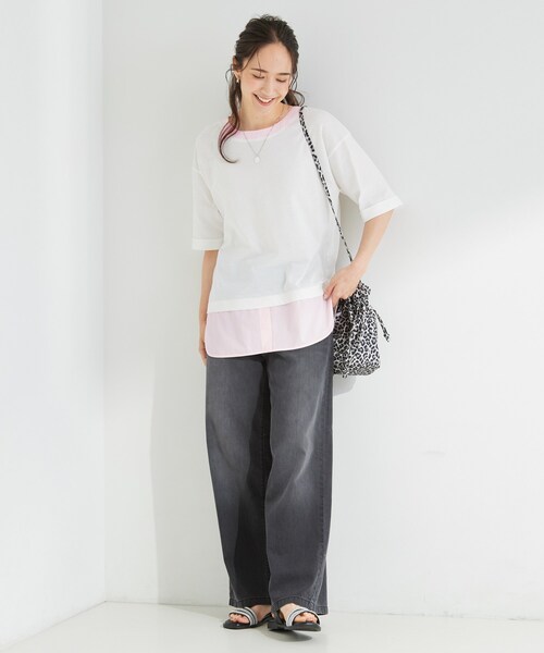 SHOO・LA・RUE(シューラルー)の「【インせず着られる/二の腕隠れる】重ね着風 シャツドッキングトップス(Tシャツ/カットソー・レディース・グレー系その他3/ライトグレー系2/ネイビー系2/ダークブラウン/ホワイト/イエロー・01/02/03/04)」の21枚目の写真