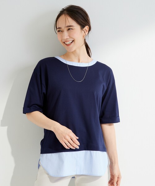 SHOO・LA・RUE(シューラルー)の「【インせず着られる/二の腕隠れる】重ね着風 シャツドッキングトップス(Tシャツ/カットソー・レディース・グレー系その他3/ライトグレー系2/ネイビー系2/ダークブラウン/ホワイト/イエロー・01/02/03/04)」の8枚目の写真