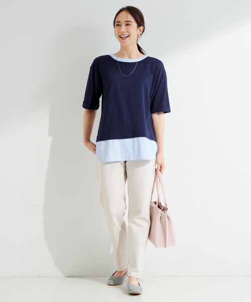 SHOO・LA・RUE(シューラルー)の「【インせず着られる/二の腕隠れる】重ね着風 シャツドッキングトップス(Tシャツ/カットソー・レディース・グレー系その他3/ライトグレー系2/ネイビー系2/ダークブラウン/ホワイト/イエロー・01/02/03/04)」の10枚目の写真