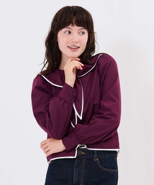 TINA:JOJUN(ティーナジョジュン)の「レース付き セーラー ブラウス TINA:JOJUN(シャツ/ブラウス・レディース・ホワイト/ボルドー・M)」の2枚目の写真