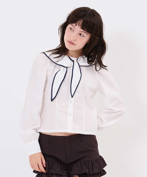 TINA:JOJUN(ティーナジョジュン)の「レース付き セーラー ブラウス TINA:JOJUN(シャツ/ブラウス・レディース・ホワイト/ボルドー・M)」の3枚目の写真