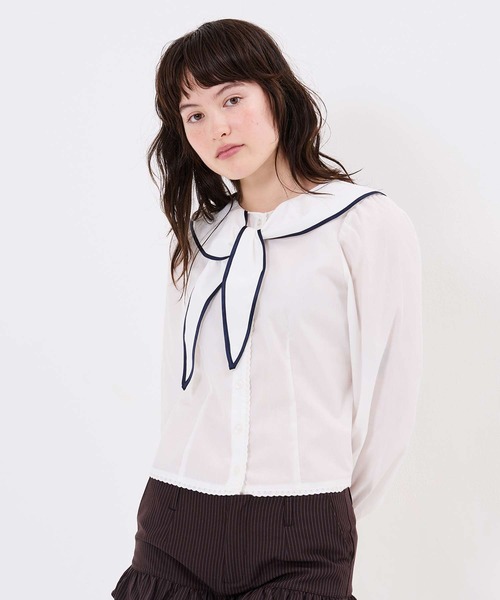 TINA:JOJUN(ティーナジョジュン)の「レース付き セーラー ブラウス TINA:JOJUN(シャツ/ブラウス・レディース・ホワイト/ボルドー・M)」の4枚目の写真