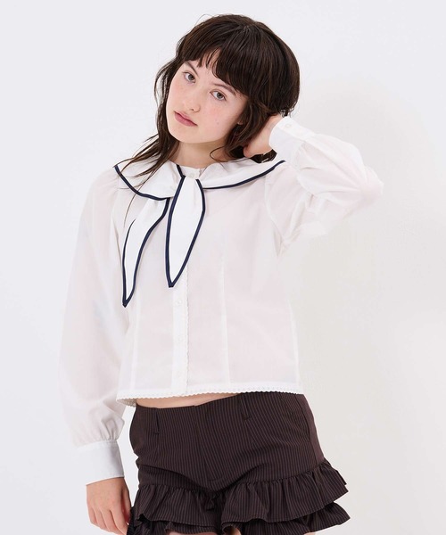 TINA:JOJUN(ティーナジョジュン)の「レース付き セーラー ブラウス TINA:JOJUN(シャツ/ブラウス・レディース・ホワイト/ボルドー・M)」の5枚目の写真