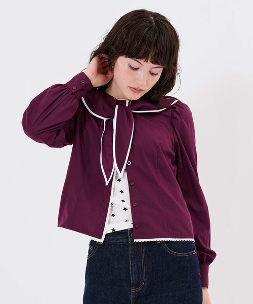 TINA:JOJUN(ティーナジョジュン)の「レース付き セーラー ブラウス TINA:JOJUN(シャツ/ブラウス・レディース・ホワイト/ボルドー・M)」の10枚目の写真
