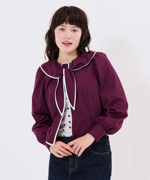 TINA:JOJUN(ティーナジョジュン)の「レース付き セーラー ブラウス TINA:JOJUN(シャツ/ブラウス・レディース・ホワイト/ボルドー・M)」の11枚目の写真