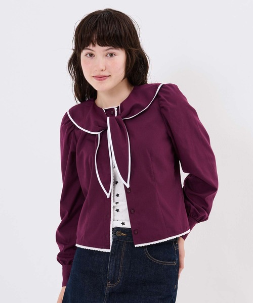 TINA:JOJUN(ティーナジョジュン)の「レース付き セーラー ブラウス TINA:JOJUN(シャツ/ブラウス・レディース・ホワイト/ボルドー・M)」の12枚目の写真