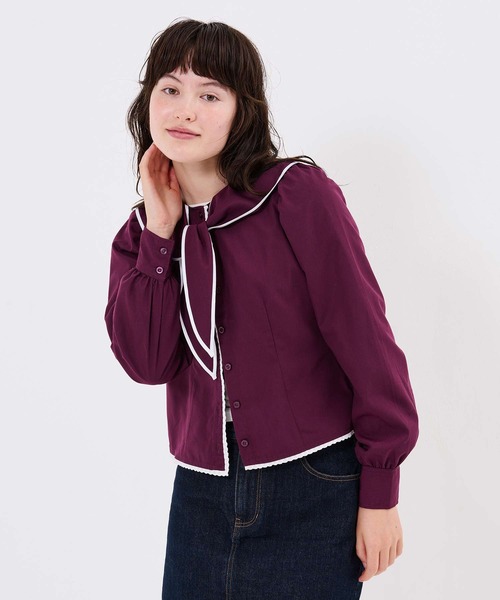 TINA:JOJUN(ティーナジョジュン)の「レース付き セーラー ブラウス TINA:JOJUN(シャツ/ブラウス・レディース・ホワイト/ボルドー・M)」の13枚目の写真