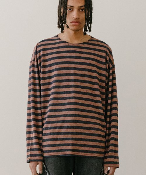 VASTIC(バスティック)の「スロップストライプロングスリーブ_ブラウン / ブラック(Tシャツ/カットソー・メンズ・その他・LARGE/MEDIUM)」の1枚目の写真