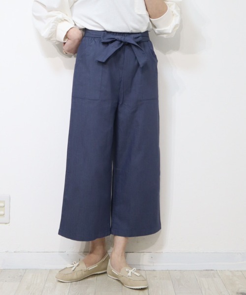 DISKEEN SURE（ディスキーンシュアー）の「ライトオンスで晩夏初秋にぴったり！ウエストリボンワイドパンツ（その他パンツ・レディース・グレー/ネイビー/カーキブラウン・LARGE/MEDIUM）」の3枚目の写真
